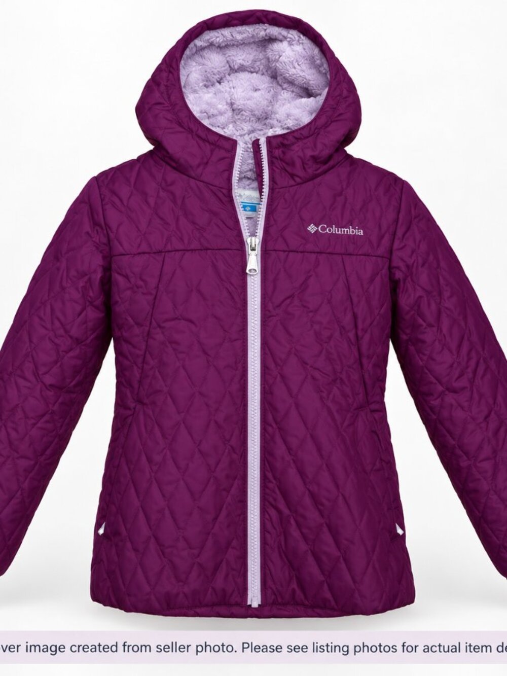 Columbia Girls Quilted Fleece Lined Hooded Jacket Purple Size M 10/12